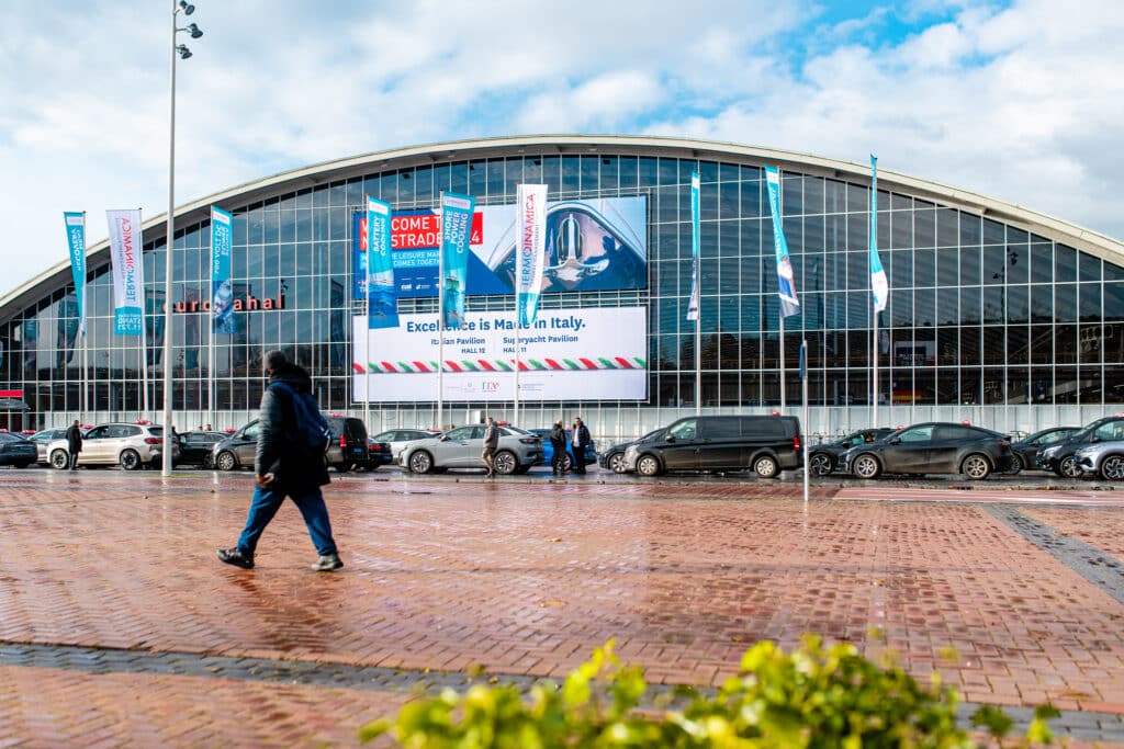 Exterior view of the METSTRADE venue in Amsterdam, where STOK Electric is exhibiting its next-generation electric propulsion system.